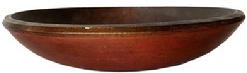 *SOLD* F307  Early 19th century Wooden turned  Bowl Small size, with the original dry red paint, and shows wonderful lathe marks,  measures 10" diameter x 2' tall out of round, with a band around top of bowl