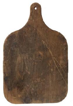 **SOLD** F343 19thC Pennslyvania pine breadboard with handle with hole for hanging and a single dovetailed 