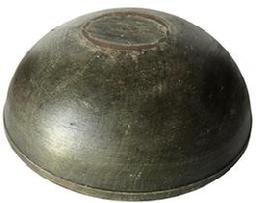 *SOLD* E517 Early 19th century wooden bowl in beautiful green paint, out of round at 16 1/2" X 16 " diameter x 5 1/2' tall. Hand turned out of round with band around the top