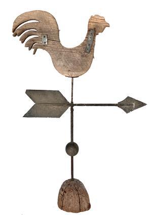 H347 .What fabulous piece of folk art! this wooden Rooster weathervane with great original surface, is from New England . 