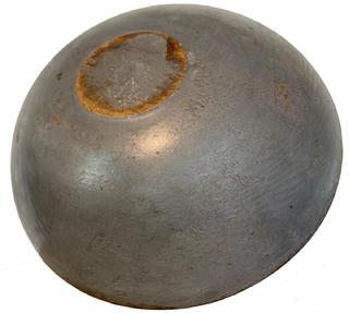 C447 19th century Pennsylvania original pewter gray painted wooden bowl, American, mid-19th century, A lathe-turned bowl, slightly out of round, Retains an old dry pewter gray paint with good patina, and old natural patina on the inside with no cracks or breaks 