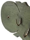 F156 18th century fancy wooden game rack in old green paint. Nine staggered and offset wrought iron hooks for hanging wild game or drying herbs. Hooks are held in place by being folded over on back. Mounting holes at both ends