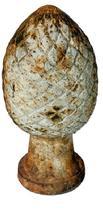 L484 Late 19th century Cast iron Pinecone / Artichoke / Pineapple shaped Garden Finial with remnants of original white painted surface. Circa 1880. Heavy. Approximate measurements: 5” bottom diameter x 12” tall.