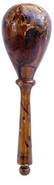 K195A Early 19th century wooden Sock Darner adorned with the name Mary and decorated with a very detailed bird perched upon a branch, leaves, a rose and detailed pansy flowers. Solid wood with bulbous end and long, tapered handle with cannonball shaped finial on tip of handle. The beautiful artwork is protected with a very early lacquer finish. The wood appears to be Maple. Wear indicative of use. Measurements: ~ 2 ¾ diameter x 8 ¾ long.