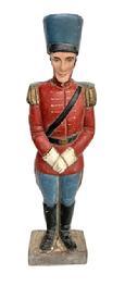 L529 Folk Art hand-carved wooden Soldier with original painted surface. Nice carved and painted details throughout. Solid wood construction from a single piece of wood. Measurements:  4 5/8� wide x 2 &frac12;� deep x 18 &frac14;� tall.  