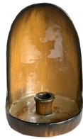 **SOLD** M63 Late 19th to very early 20th century Fulper Pottery Chamber Stick with handle. Stamped on bottom with FULPER inside a vertical rounded rectangle. Nice Earthtone glaze with decorative glaze effects. Approximate measurements: 4 5/8 bottom diameter x 5 ¾ deep at handle x 7 tall.