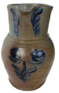 D153 Stoneware Pitcher with Cobalt Floral Decoration,Baltimore, MD, circa 1875, ovoid pitcher with narrow collar, the front decorated