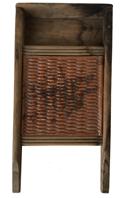 Y396 Late 19th century Redware and Pine Wash Board, American, ridged redware scrub panel in a pine frame. Measurements: 13 1/2" tall x 7" wide x 1 1/2" deep