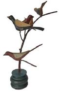 D221 Folk Art Bird Tree with five very foky painted birds Birds resting on branch hand carved. 15" tall