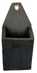 **SOLD** E364 9th century North Carolina Wall Box/ Pipe Box with the original black paint, square head nail construction, the wood is yellow pine, Measurements are:13 1/2" tall x 4" deep x 6" wide