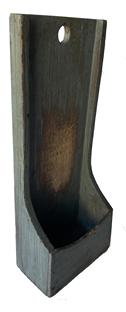 F217 19th CENTURY WOODEN SCOURING BOX. Pine with original pewter gray paint. with hanging hold and well-formed sloping sides. Wear from use. 17"high