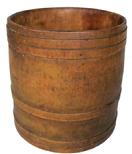 B335 Late 18th century New England Treenware container, ring turned incised decoration to the outside edges to give the appearance of bands. Retaining traces of the original mustard paint.