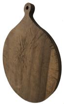 D253a 19th century New Englan wooden cutting board, with old natural patina, shape top with hold for hanging