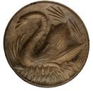 E22 19th cntury beautiful hand carved butter press or mold. This stamp-style mold features a Swimming Swan and leaves pattern.One piece Measures 3" in diameter, and 3 1/2" high