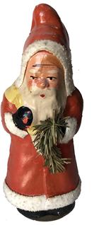 E524Vintage Christmas Santa Candy Container Paper Mache Pulp standing 9'' Tall The Santa has an adorable face and is well made,Circa 1940