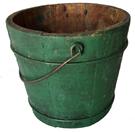 E240 19TH CENTURY GREEN PAINTED WOODEN BUCKET IN GOOD CONDITION.THE BUCKET IS MADE OF PINE HAS ITS ORIGINAL BAIL HANDLE AND MEASURES 31/2 INCHES TALL X 3 3/4" DIAMETER