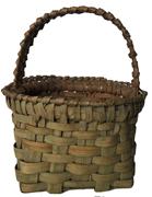 Eastern Shore Virginia Miniature Basket Antique Berry-Utility Basket retaining it’s pleasing sage green paint, ribbed splint , small size America, 19th Century, Possibly Virginia Circa 1890