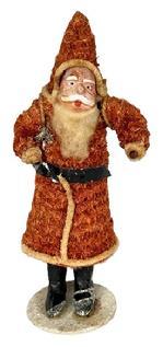 L317 Vintage Belsnickel Santa with pipe cleaner coat and hat - round paper base marked "Louise" and "Japan". Measurements: 6 ¾ tall.