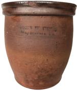 D564 Glazed Redware Jar Stamped "JOHN BELL / WAYNESBORO,"circa 1860, ovoid jar with tooled shoulder and semi-squared rim, the interior covered in a glaze.