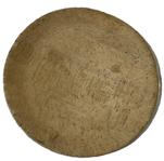 RM1576 An incredible 18th century American turned wood plate with incised lines on the bottom and a weathered patina only time can provide. Slightly out of round. Measurements: 7 ¼ x 7 ½ diameter x ~1/2" thick.