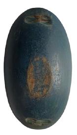 L329 19th century snall hand hewn solid wooden Trencher retaining its beautiful dark blue painted surface with natural patina interior. Notched handles on each end and slice/chop marks on the interior. There is evidence of a very early glued repair to one end, which does not affect the integrity of the bowl in any way. Circa 1850s. Measurements: 17 ½ long x 9 ½ wide x 2 ¼ deep.