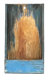RM1627 19th century Pennsylvania wooden Scouring Box / Wall Box retaining its original blue paint featuring sloping sides with a hole in back for hanging purposes and great wear from use. The woods are pine and walnut with square head nail construction. Circa 1850s-1870s. Measurements: 7 ½ wide x 3 deep x 13 ¼ tall / long.