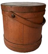 F190 Salmon painted Firkin with tacked and stapled finger lap bands around top and bottom
