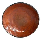 M14 19th century Redware Bowl / Plate with beautiful deep reddish orange color and crimped edge. The back is blackened from age and use. No visible cracks. Measurements: 8" diameter x 1½ deep.