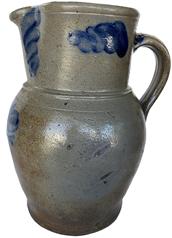 D153 Stoneware Pitcher with Cobalt Floral Decoration,Baltimore, MD, circa 1875, ovoid pitcher with narrow collar, the front decorated