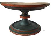 RM767 19th century wooden Compote with original blue paint with orange decoration