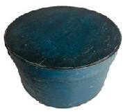 **SOLD** G670 19th century original blue painted pantry box with steamed and bent sides secured with tiny wooden pegs and tacks. Great natural patina inside. Very sturdy. Measurements: 10 diameter x 5 ½ tall.