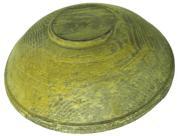 E371 19th century Wooden Bowl small size with the original yellow paint, and shows wonderful lathe marks. Measures 10" Out of Round