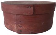 F28 19th century painted Pantry Box with wonderful red paint with very unusual. Thick constructions, with over lapping bentwood sides, secured 6 7/8 x 2 3/4" tall
