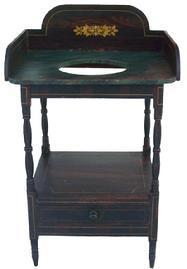 Y30 Early 19th century New England Paint Decorated Washstand great size and form. Unusual graphic design. Dovetailed drawer and gallery, very gracefully turned legs circa 1820