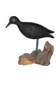 (A323) Late 19th century Eastern Shore Virginia hand carved Crow, original black paint , several shot holds from field use, mount on stick on driftwood circa 1890-1910