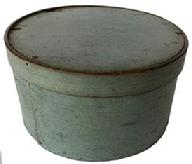 F205 Pantry box - thick steamed and bent walls with tiny square nails and tack construction in a light blue/green paint.