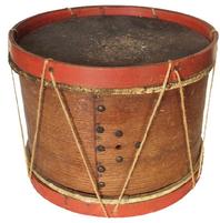 RM335 19th century Childs size original painted Military Field Drum Snare drum made of stretched hide on one side and paper on the other.