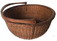 E482 Nantucket Swing Handle Lightship Basket Circa 1890Carved and notched wooden ears, turned, molded and incised bottom; tapered and chamfered oak ribs, good color