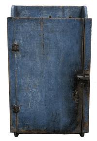 F79 Late 19th century single door Hanging Cupboard in the original Paint found in Western Pennsylvania, Measurements are 13" wide x 24 1/2" 24 1/2 x 6 1/2" deep