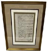 M290 Early 19th century framed handwritten Steam Boat Ledger for Ham Deliveries Dated 1831. This original document indicates the names and 14 individual delivery addresses for a total of 108 hams in all. A note at the bottom instructs the delivery person to leave the bills with the hams at each location and is signed and dated Wm Black Jr Apr 19 1831. The reverse has an open area in the matting so the handwritten address can be viewed. It reads: Mr. John Miers Philadelphia Steam Boat with 108 hams. Framed measurements: 17 3/8 wide x 1 thick x 22 3/8 tall.