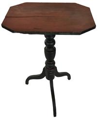 D675 Early 19th century New England Federal black painted candlestand , the legs are dovetailed into the pestle,nice bold turning on the pedestel candle stand circa 1800 1820 early black paint over the original red, 29 3/4" tall x 20 1/4" wide x 14