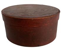 190 New England 19th Century Pantry Box, with original dry red paint, with over lapping bentwood sides, secured with small metal tacks.