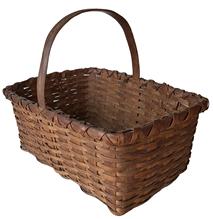 MZ5 19th Century splint oak Lovely rectangular gathering basket with good natural patina , nice and tight weaving, heavy construction, single wrapped rim,