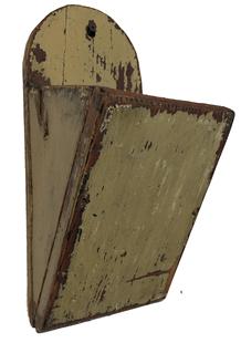 E207 19th century New Virginia Wall Box / Pip Box , with old yellow paint, with a slanted front, hold for hanging the wood is pine, circa 1820's square head nai construction Measurements are 9 3/4" tall x 13 3/8 tall x 4 1/2" deep