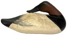 M228 Canvasback Drake wide billed sleeper decoy carved by Charlie Joiner (1921-2015), Chestertown Maryland. Original painted surface.