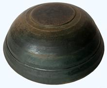 E490 18th century Treen Bowl, Mixing and Utility, Beehive form New England Overall thinning windsor green color from 200-years of use. measurements 12” diameter 4” tall