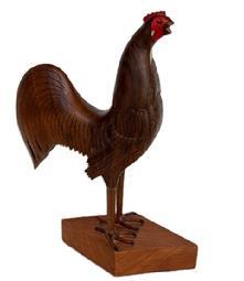 L527 Hand carved Folk Art Chicken with glass eyes, branded on bottom �JOE S. ROBINSON SMYRNA DEL� Great carved details. Mounted on a diamond shaped base for display purposes.  Approximate measurements: 9� long x 2 &frac14;� wide x 12� tall. The diamond shaped base is 7� long x 3 &frac34;� wide x 1 3/8� thick. 