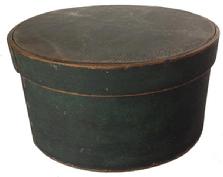 A188 New England 19th Century Pantry Box, with original dry green paint, with over lapping bentwood sides, secured with small metal tacks.