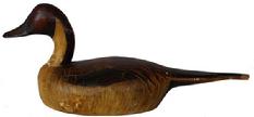 B370 Early Christfield Maryland Pintail Drake Decoy, three quater size, original unclean surface, small chip to the point of the tail 12" long x 5" tall