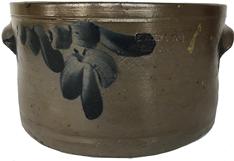 Very Rare One-Gallon Stoneware cake crock with Cobalt Floral Decoration, Stamped "Washington D.C. ", circa 1860,